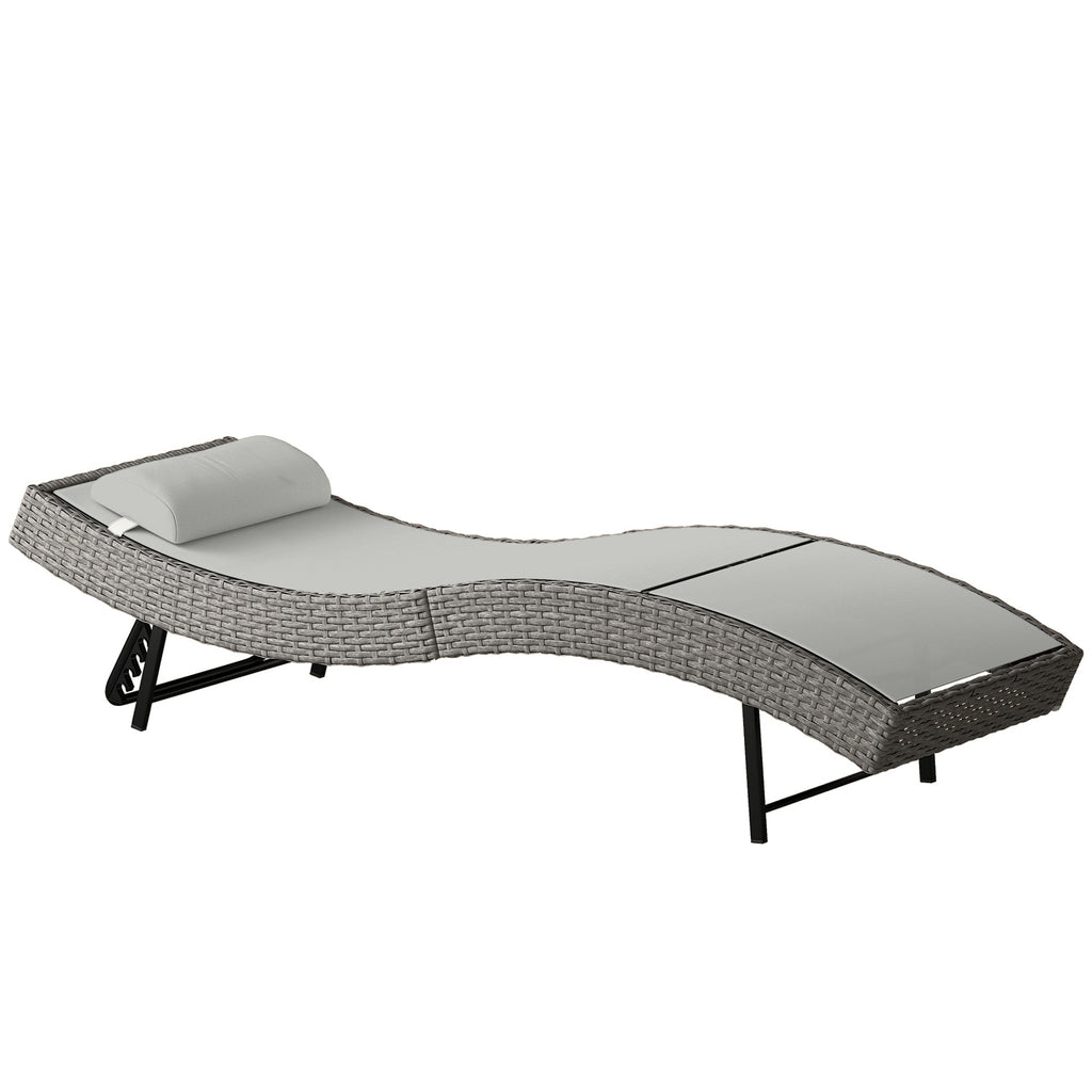 Rattan Sun Lounger with S-Shaped Seat and 5-Position Backrest, Light Grey