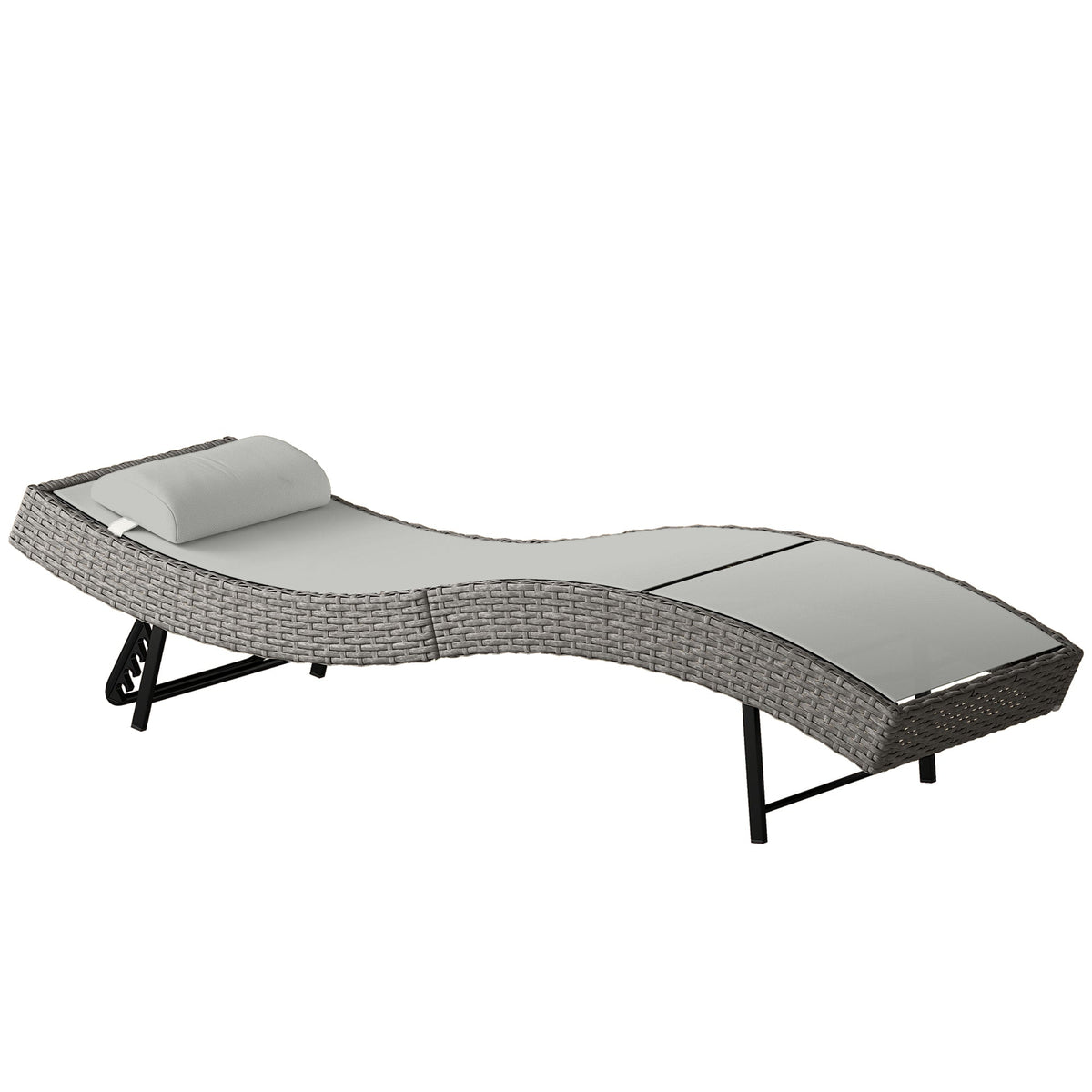 Rattan Sun Lounger with S-Shaped Seat and 5-Position Backrest, Light Grey