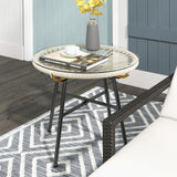 Round Rattan Side Table with Tempered Glass Top, Cream White