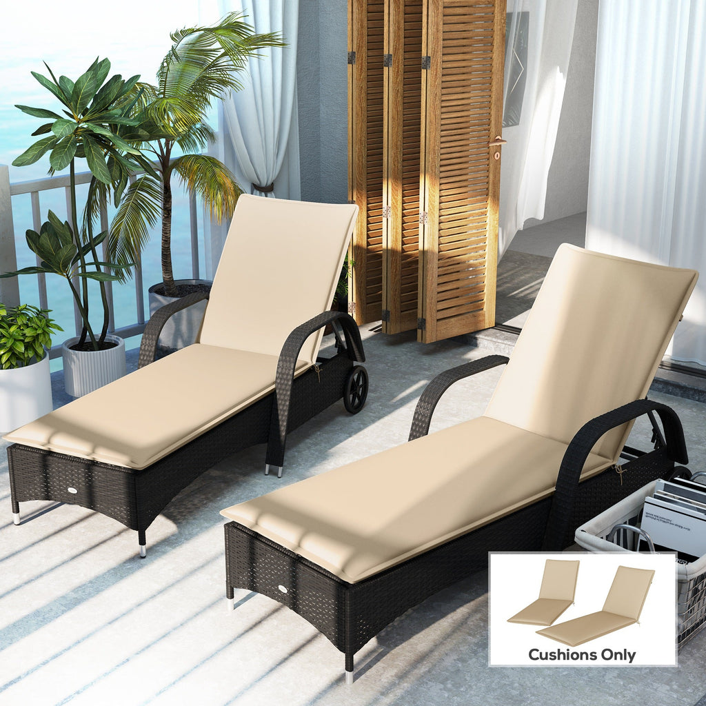 2-Piece Outdoor Lounge Chair Cushions, 76" x 23", Beige