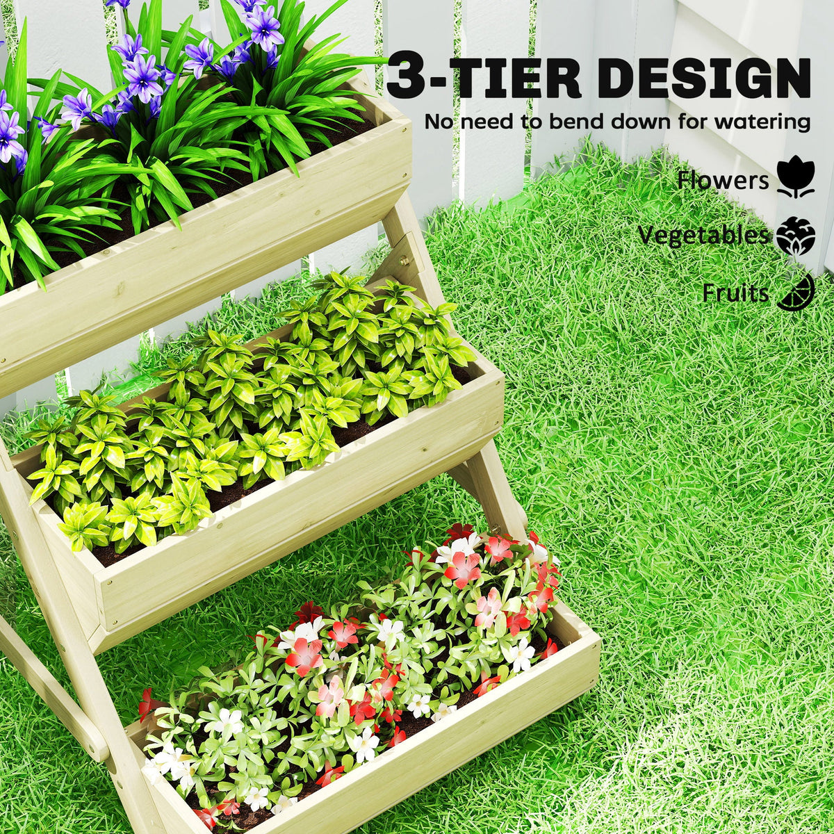26" x 30" x 30" 3-Tier Wooden Raised Garden Bed, Light Green