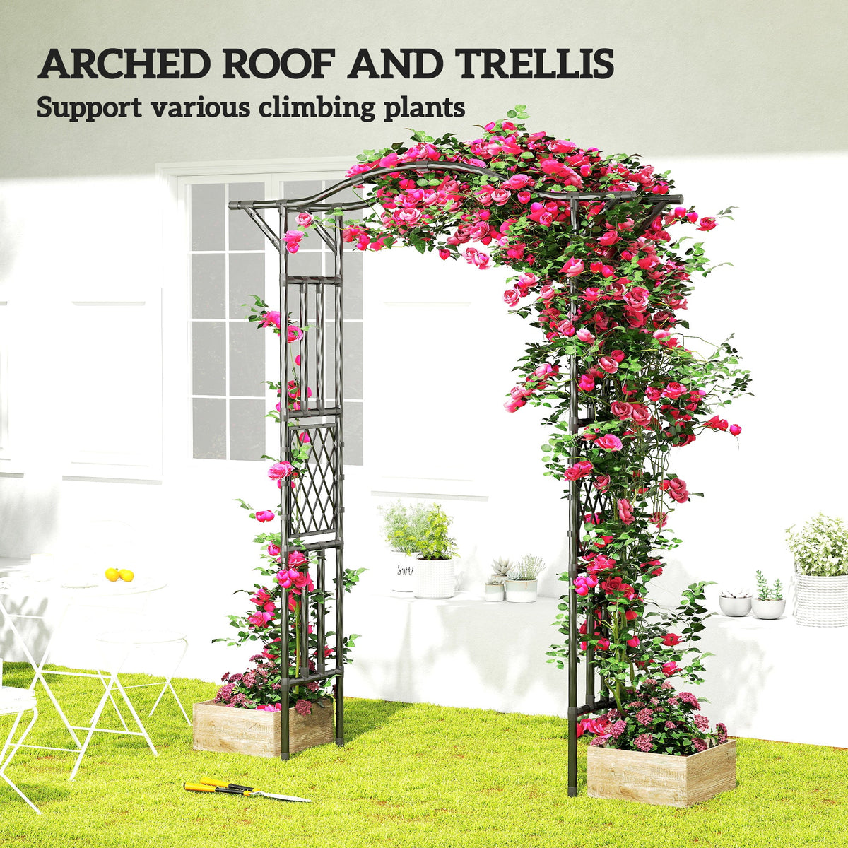 7.5ft Garden Arch with Extended Top for Climbing Plants, Black