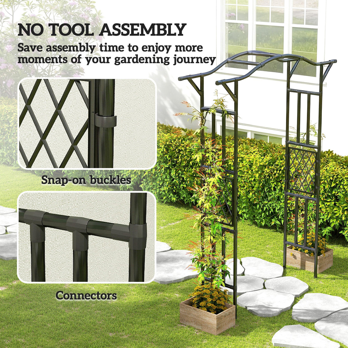 7.5ft Garden Arch with Extended Top for Climbing Plants, Black
