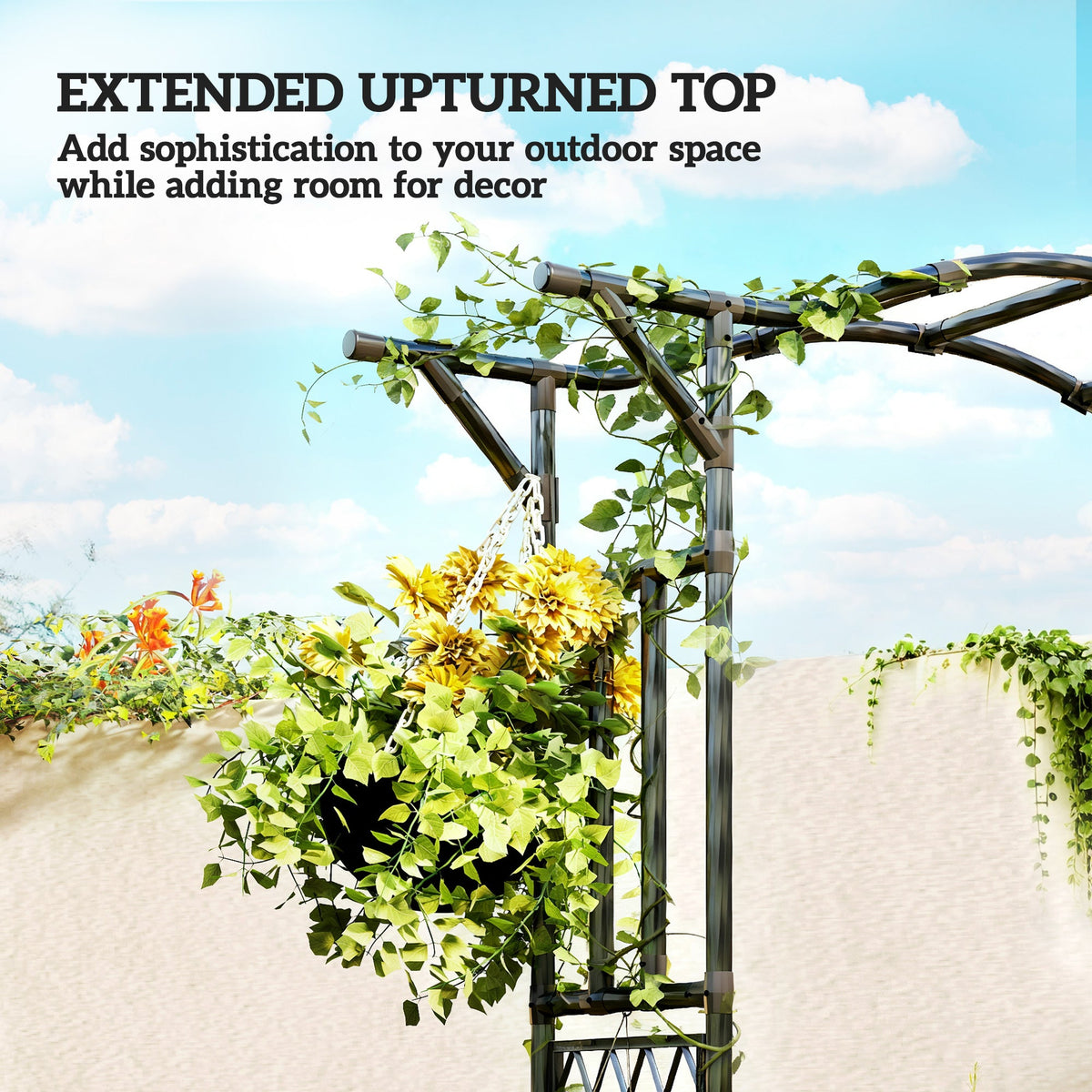 7.5ft Garden Arch with Extended Top for Climbing Plants, Black
