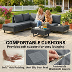 5-Seat L-Shaped Rattan Sofa Set with Adjustable Back, Cushions & Table Dark Grey