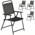 Set of 4 Folding Garden Chairs with Armrests and Slatted Seat, Black