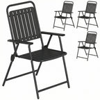 Set of 4 Folding Garden Chairs with Armrests and Slatted Seat, Black