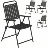 Set of 4 Folding Garden Chairs with Armrests and Slatted Seat, Black