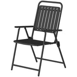 Set of 4 Folding Garden Chairs with Armrests and Slatted Seat, Black