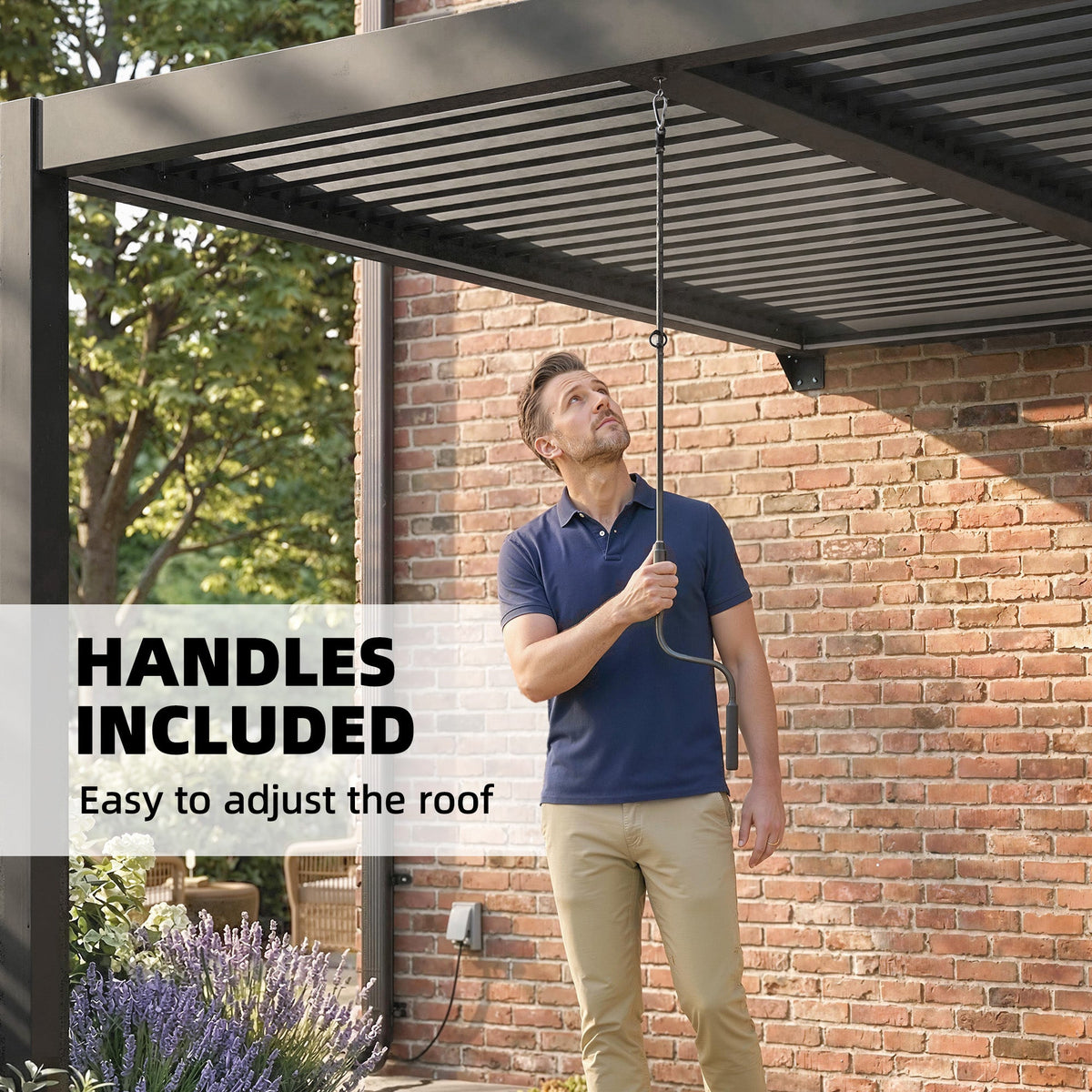3 x 3 m Dark Grey Louvered Pergola with Adjustable Metal Roof, LED Lights