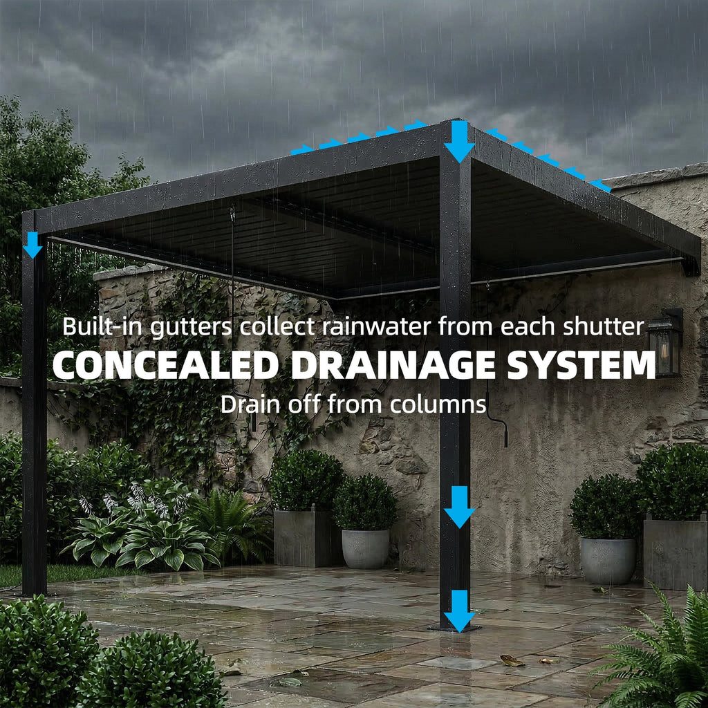 3 x 3 m Dark Grey Louvered Pergola with Adjustable Metal Roof, LED Lights
