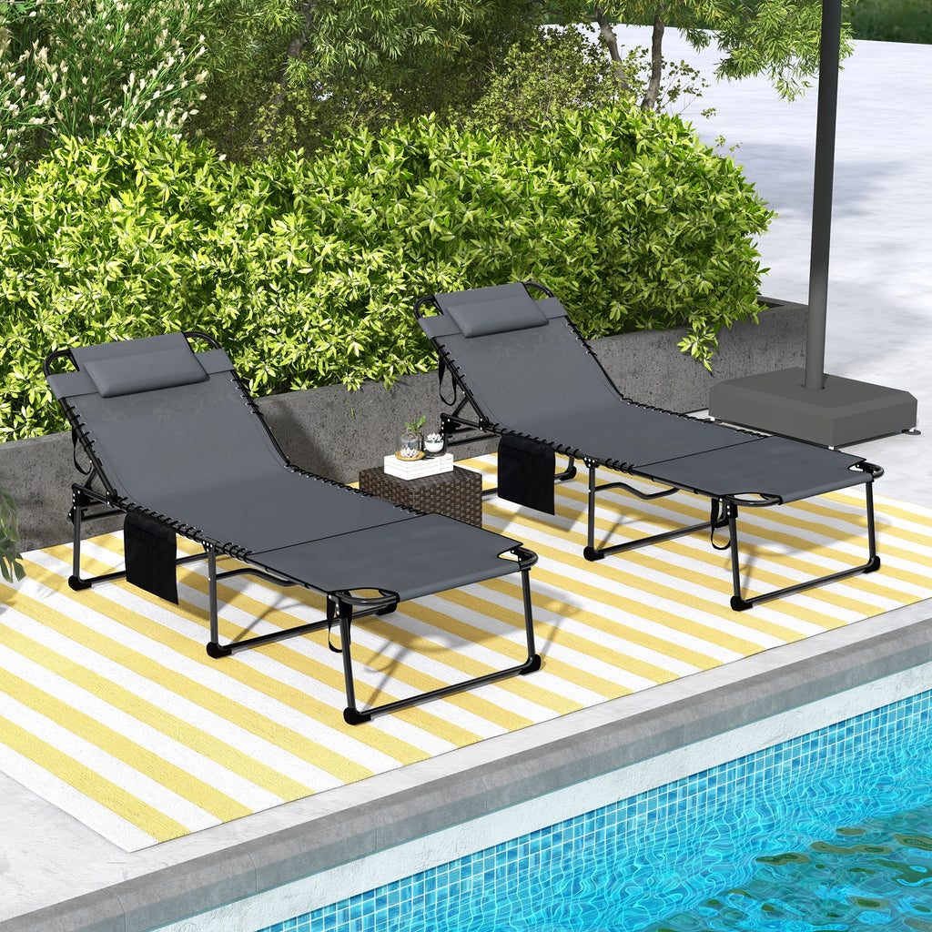 2-Piece Folding Chaise Lounge with Face Hole, Gray