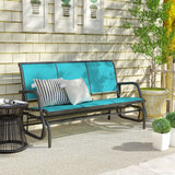 3-Seat Outdoor Glider Bench with Mesh Seat and Steel Frame, Blue