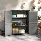 Wood Outdoor Storage Cabinet with Lock and Shelves, Gray