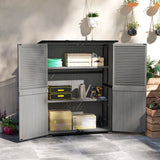 Wood Outdoor Storage Cabinet with Lock and Shelves, Gray