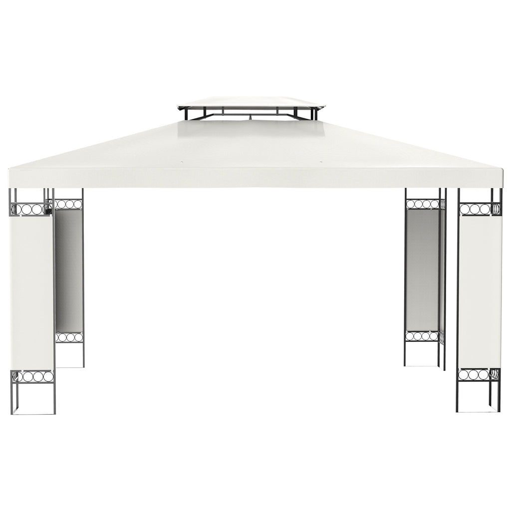 10' x 13' Outdoor Gazebo with Double Roof and Screen Panels, White