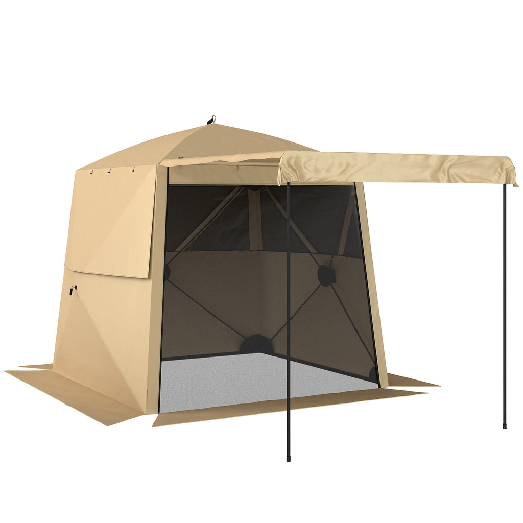 2 x 2 m Pop Up Gazebo with Awning, Sides, Mesh Windows & Carry Bag, Khaki