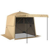 2 x 2 m Pop Up Gazebo with Awning, Sides, Mesh Windows & Carry Bag, Khaki