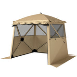 2 x 2 m Pop Up Gazebo with Awning, Sides, Mesh Windows & Carry Bag, Khaki