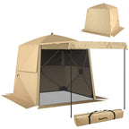 2 x 2 m Pop Up Gazebo with Awning, Sides, Mesh Windows & Carry Bag, Khaki