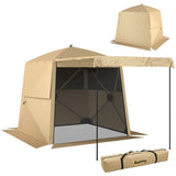 2 x 2 m Pop Up Gazebo with Awning, Sides, Mesh Windows & Carry Bag, Khaki