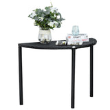 39.4" Half Round PE Rattan Side Table with Metal Frame, Black