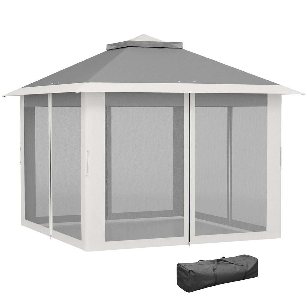 11' x 11' Pop Up Canopy with Double Roof and Mesh Sidewalls, Dark Grey
