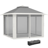 11' x 11' Pop Up Canopy with Double Roof and Mesh Sidewalls, Dark Grey