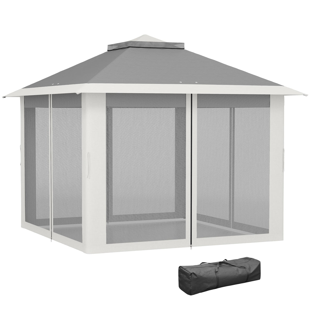 11' x 11' Pop Up Canopy with Double Roof and Mesh Sidewalls, Dark Grey
