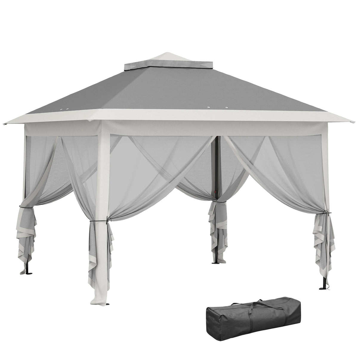 11' x 11' Pop Up Canopy with Double Roof and Mesh Sidewalls, Dark Grey