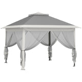 11' x 11' Pop Up Canopy with Double Roof and Mesh Sidewalls, Dark Grey