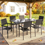7-Piece Outdoor Dining Set with Slatted Tabletop and Metal Frame for 6, Black
