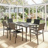 7-Piece Outdoor Dining Set with Slatted Tabletop and Metal Frame for 6, Black