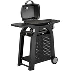 2 Burner Gas Grill with Wheels, Side Tables and Cast Iron Grates, Black
