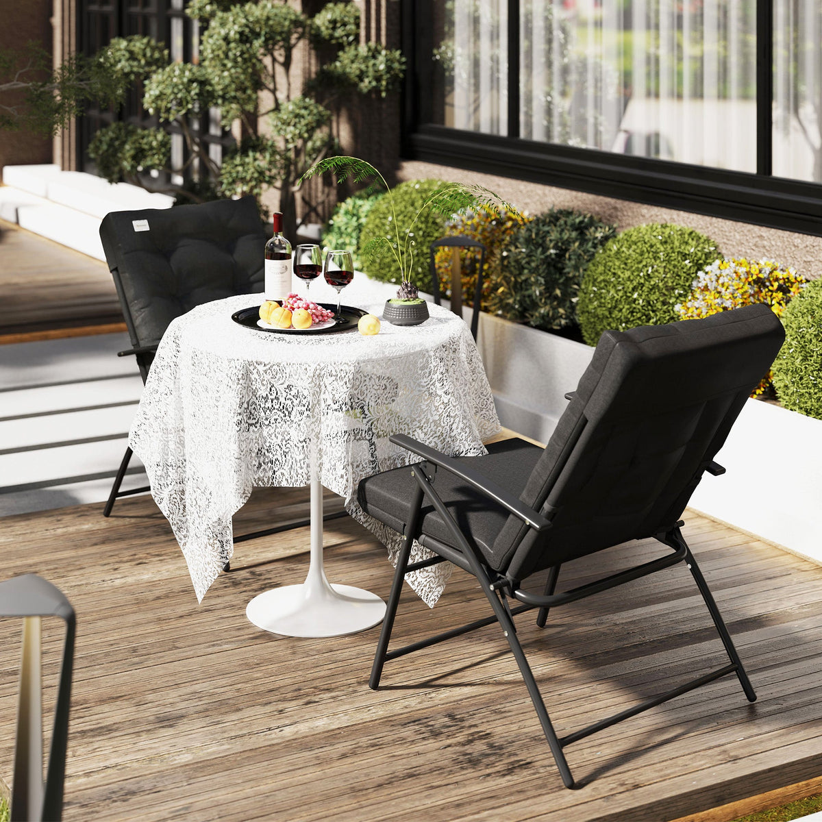 Set of 2 Folding Outdoor Dining Chairs with Adjustable Backrest, Black