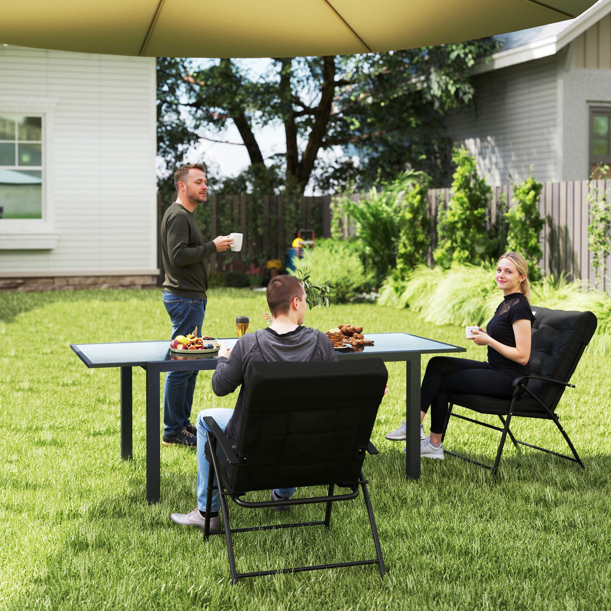 Set of 2 Folding Outdoor Dining Chairs with Adjustable Backrest, Black