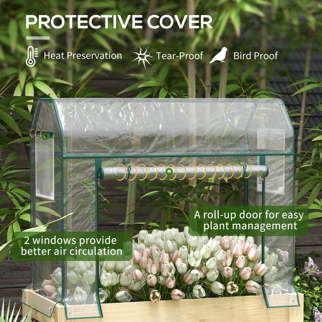 Raised Garden Bed with Plastic Greenhouse Cover & Liner for Herbs and Vegetables, 45" x 24" x 65" Natural