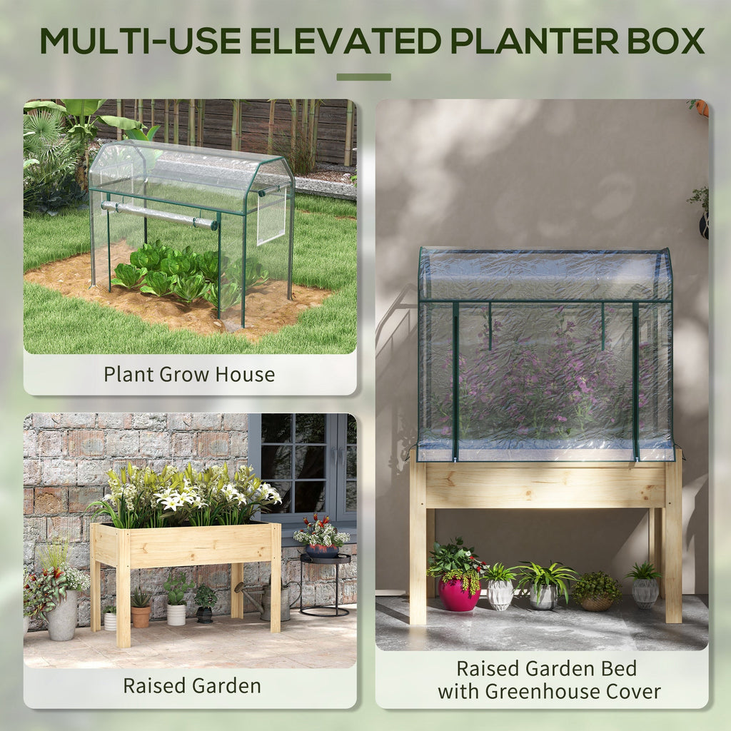 Raised Garden Bed with Plastic Greenhouse Cover & Liner for Herbs and Vegetables, 45" x 24" x 65" Natural