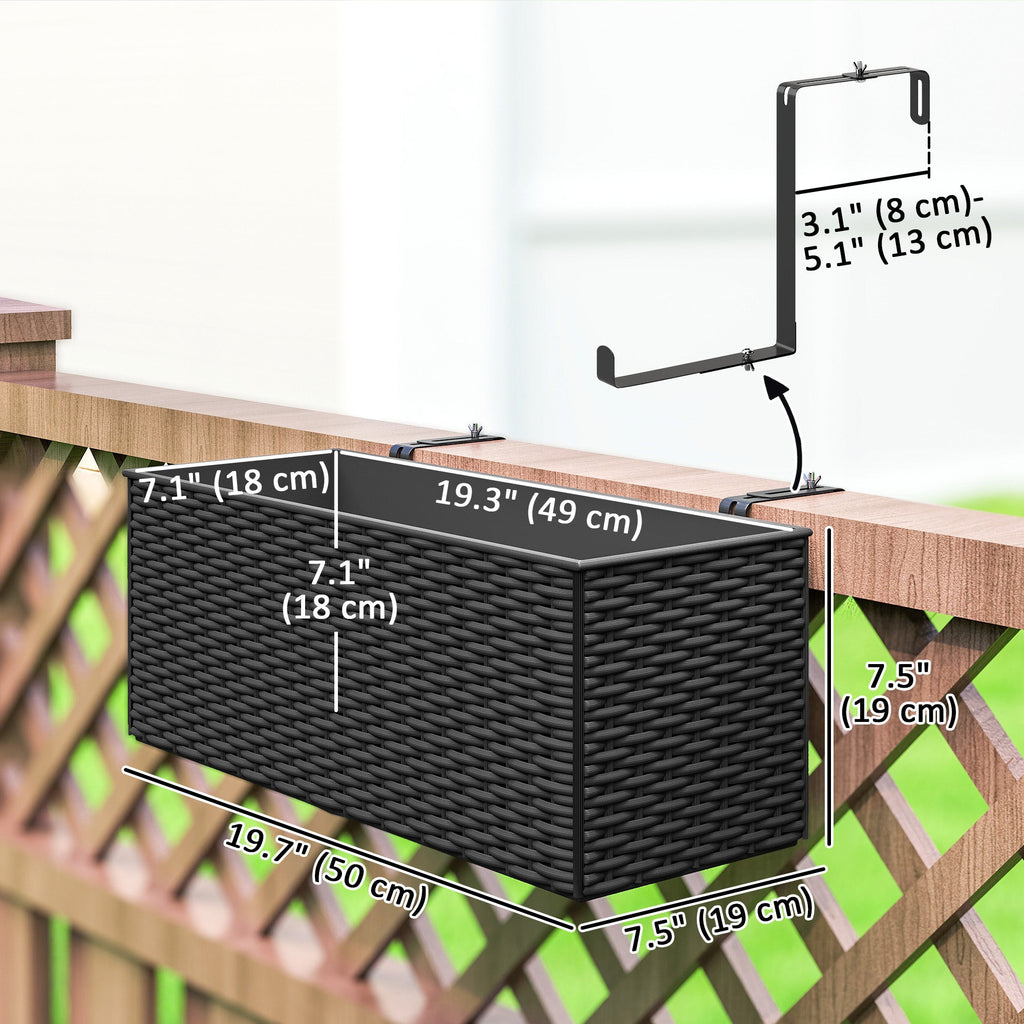 2 Pack 20" Railing Planter Boxes with Hooks and Drainage, Black