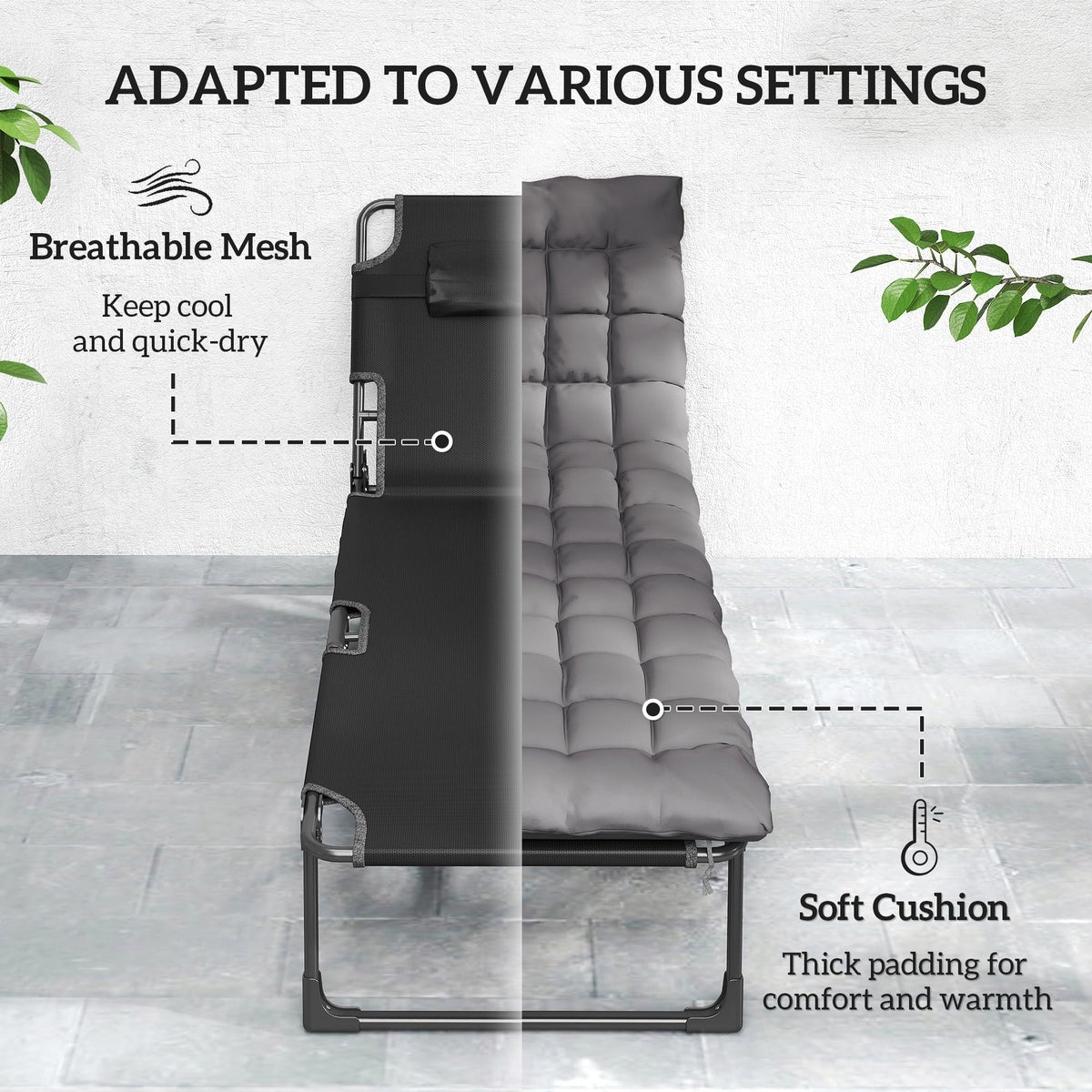 2 Piece Reclining Outdoor Chaise Lounge Chairs with Cushions, Dark Gray