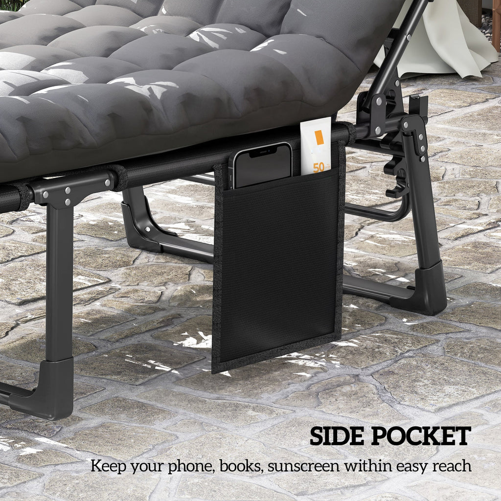 2 Piece Reclining Outdoor Chaise Lounge Chairs with Cushions, Dark Gray