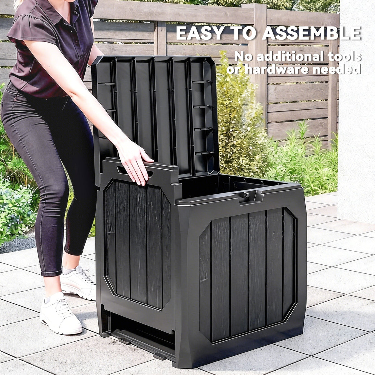 32 Gallon Plastic Deck Box with Handles, Black