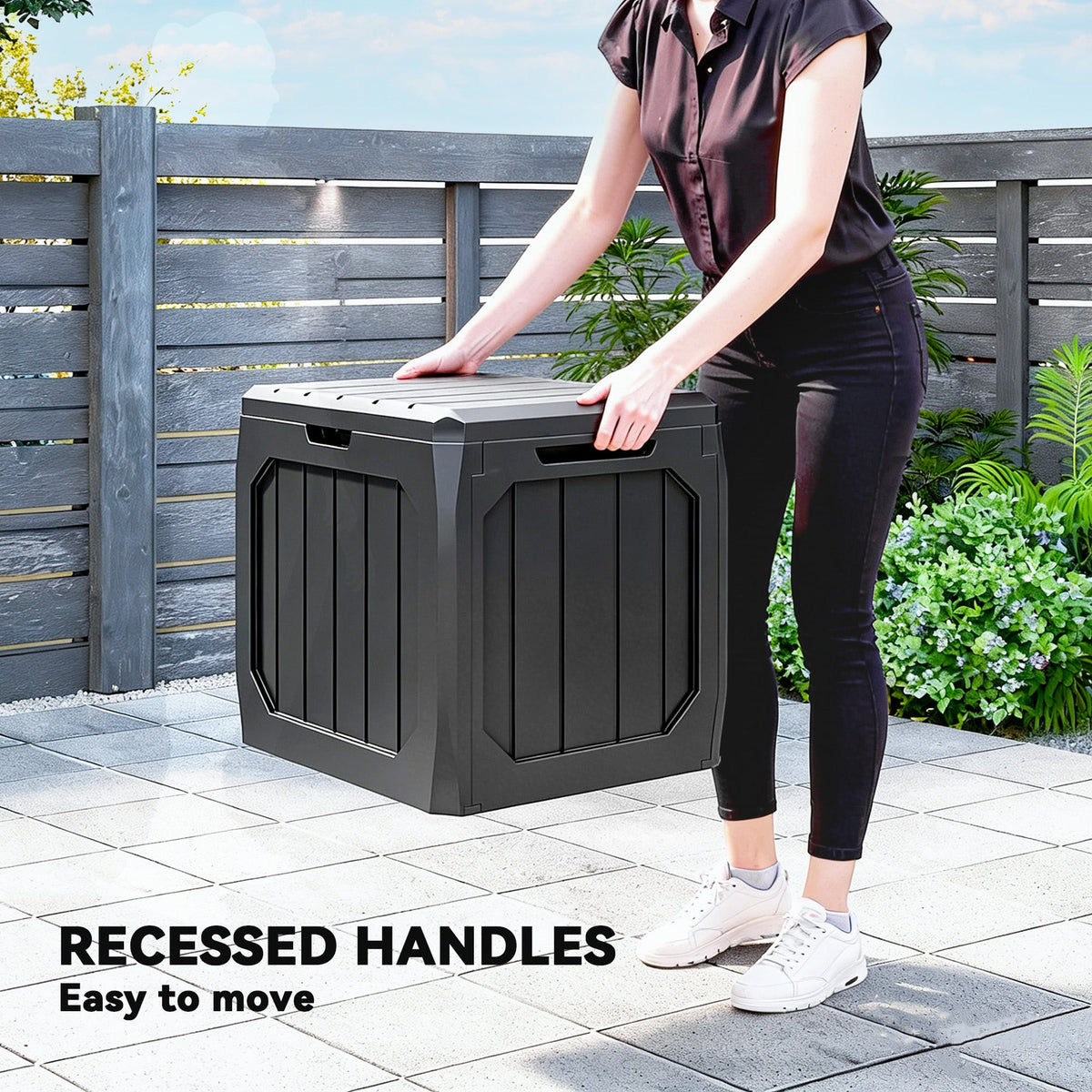 32 Gallon Plastic Deck Box with Handles, Black
