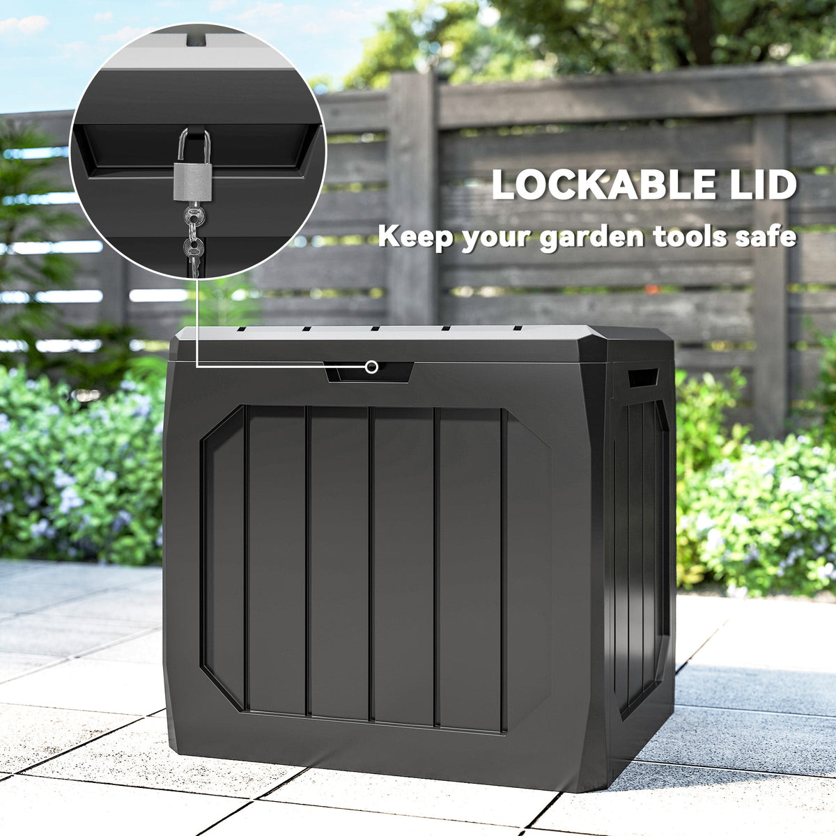 32 Gallon Plastic Deck Box with Handles, Black