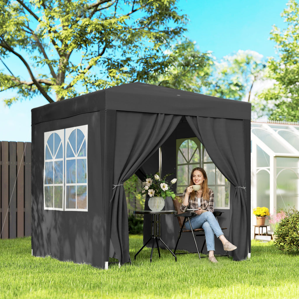 6.6' x 6.6' Pop-Up Canopy Tent with Sidewalls and Carry Bag, Black