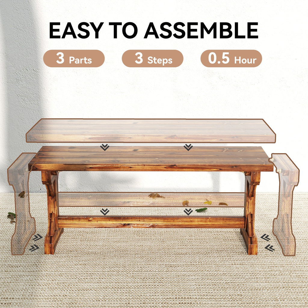 2-Person Outdoor Wooden Bench with Farmhouse X-Shaped Base, Carbonized