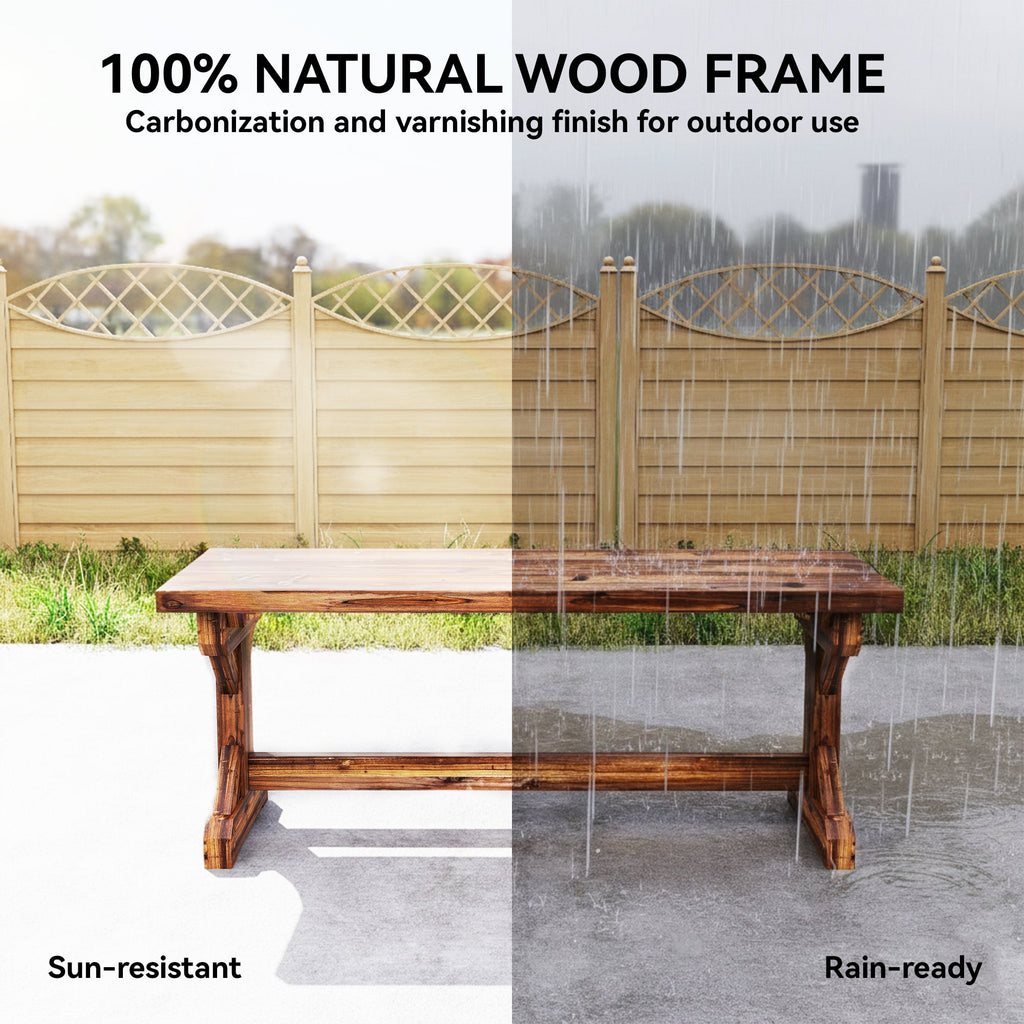 2-Person Outdoor Wooden Bench with Farmhouse X-Shaped Base, Carbonized