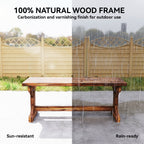 2-Person Outdoor Wooden Bench with Farmhouse X-Shaped Base, Carbonized