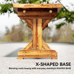 2-Person Outdoor Wooden Bench with Farmhouse X-Shaped Base, Carbonized