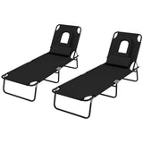 2pcs Adjustable Outdoor Lounge Chairs with Face Hole, Black